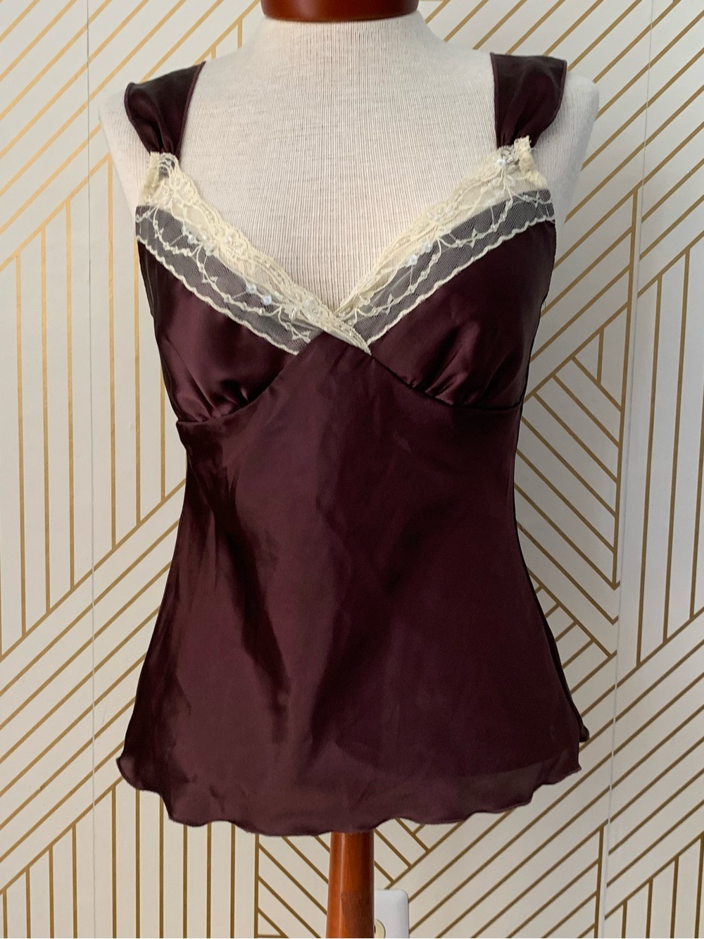 Satin lace trim blouse camisole cami old money feminine romantic coquette Y2K